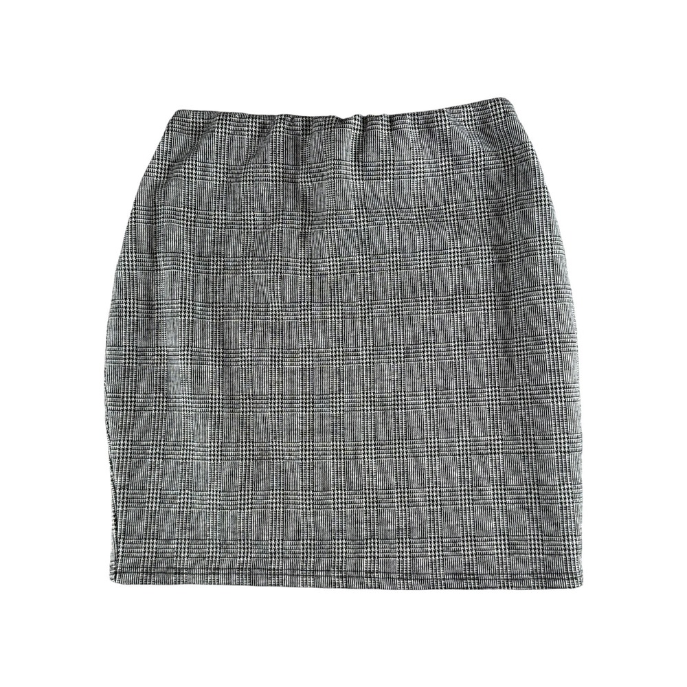 Honeybum Glen Plaid Mini Skirt Black White Checkered Elastic Waist Size Medium